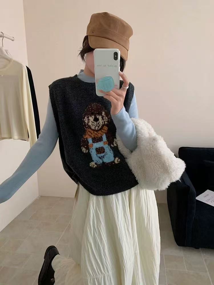 圆领小狗针织无袖马甲937