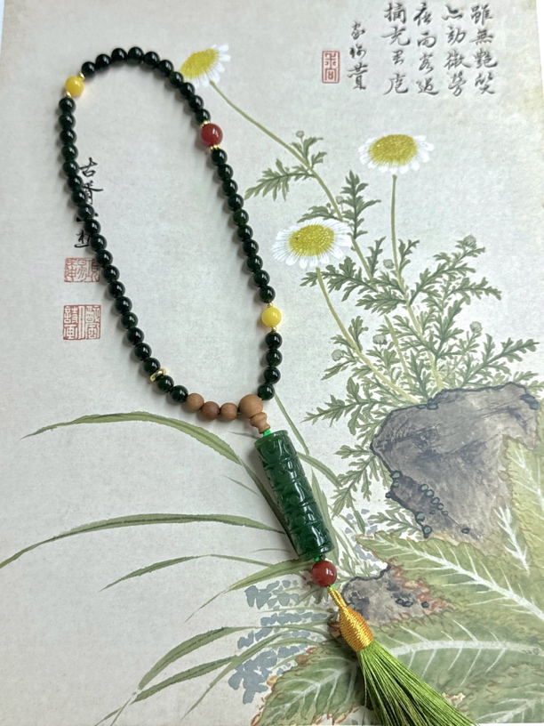 天然和田玉手持碧玉卡6mm珠配饰蜜蜡玛瑙路路通时尚复古手工精美