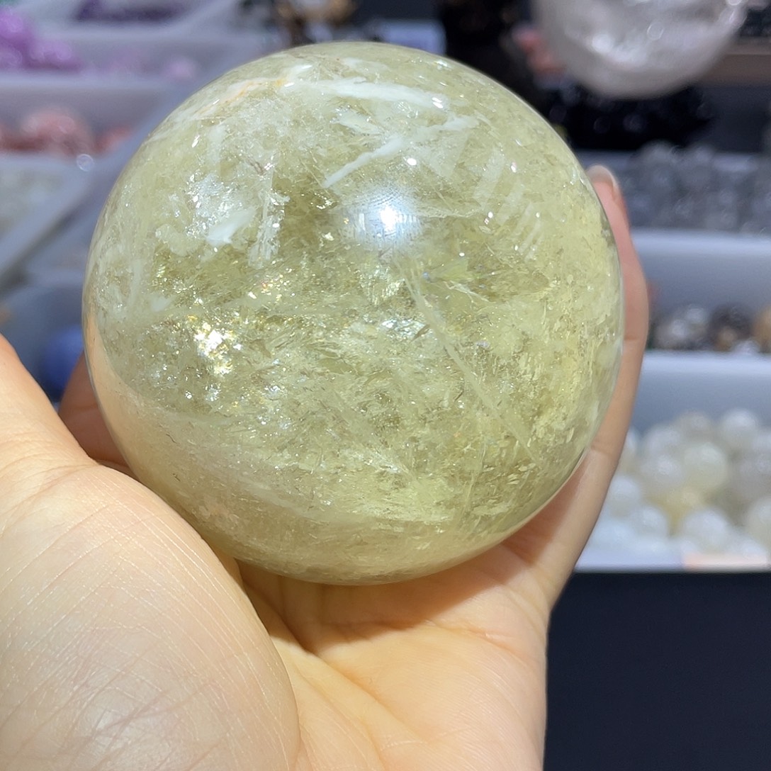 水晶未镶嵌珠宝半成品黄水晶兔毛球