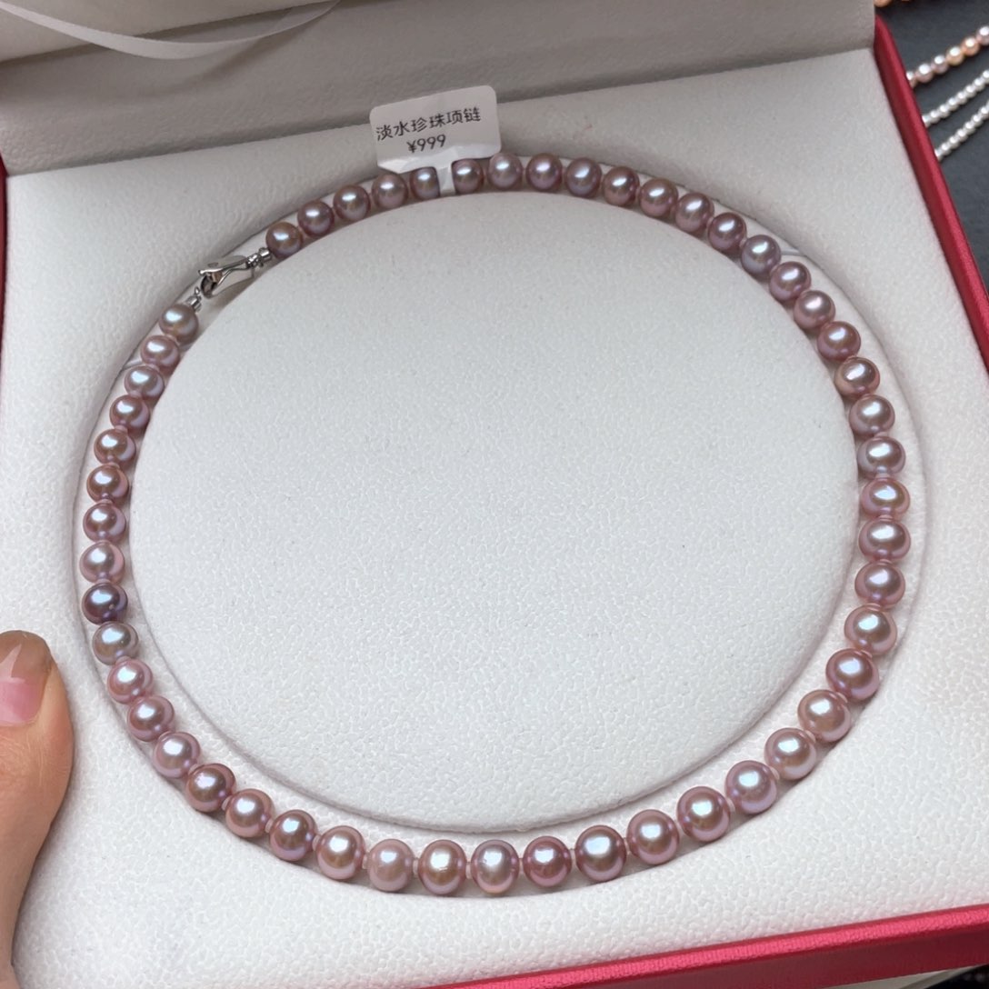 淡水珍珠颈饰银S925镶嵌8-9