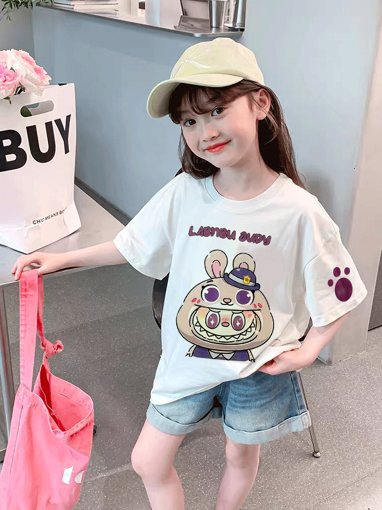 【现货】2025韩版~女童夏季宽松百搭圆领卡通印花短袖T恤9896