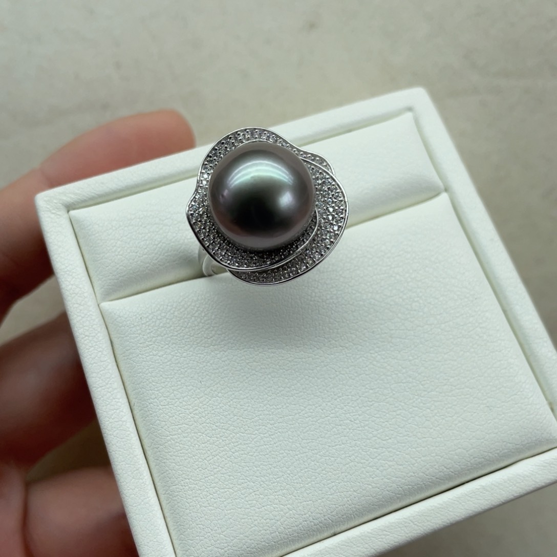 海水珍珠戒圈银S925镶嵌13.8m m