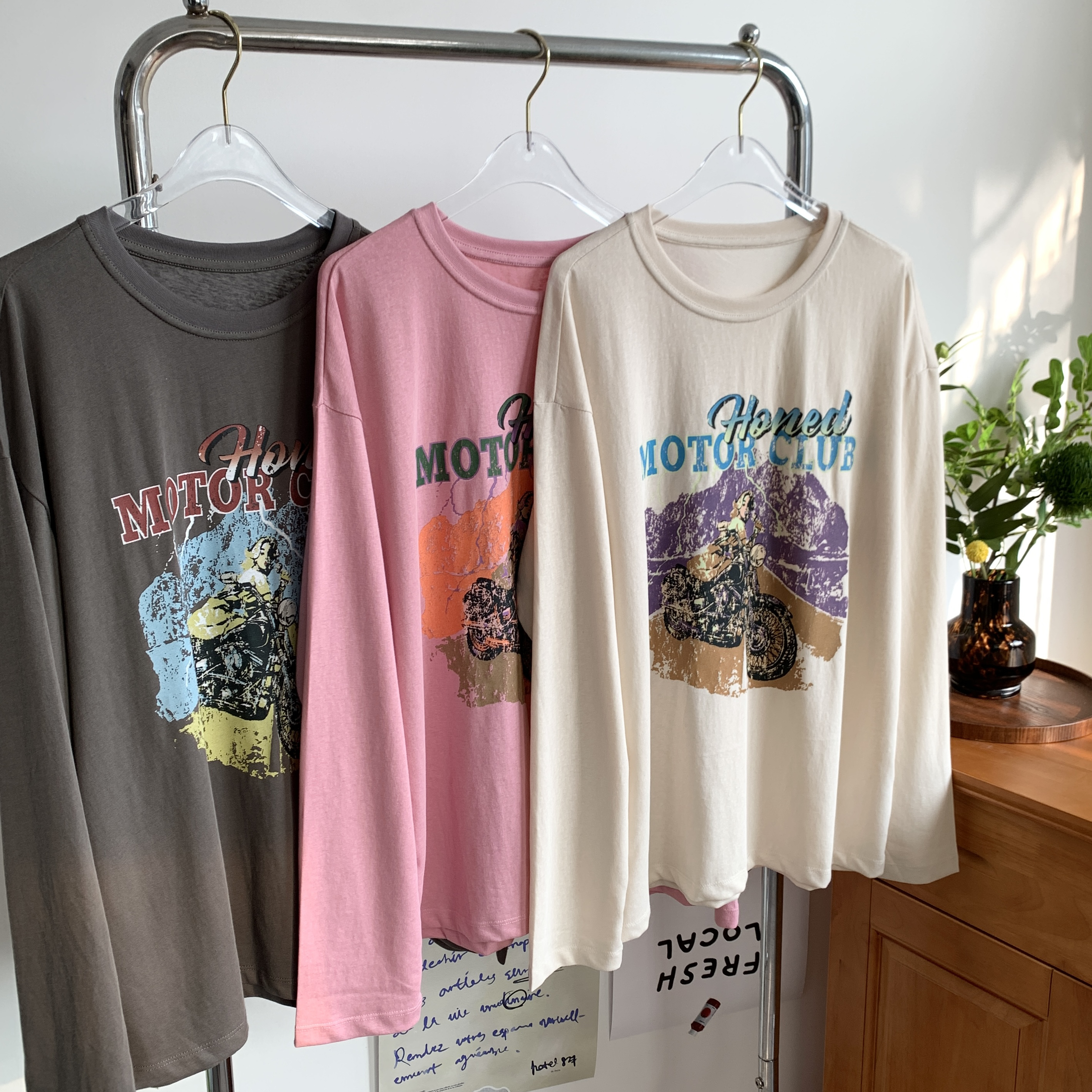 度假大T//复古印花雪花棉韩版宽松T恤