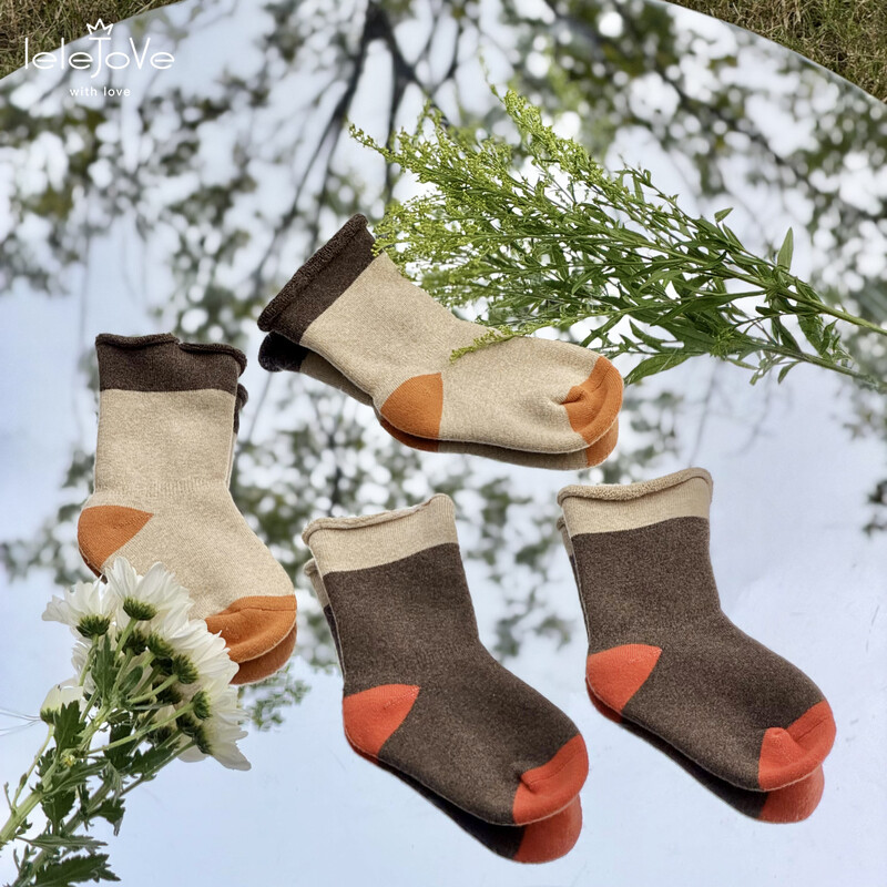 lelejove儿童撞色袜子25新款秋冬宝宝加厚毛圈保暖短袜5AW93352