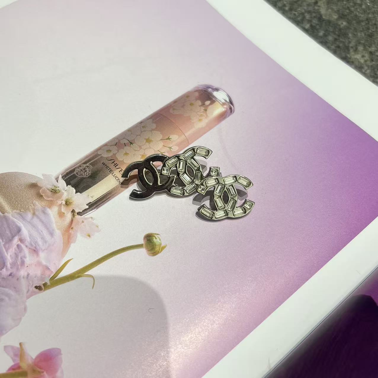 95新 Chanel/香奈儿 香奈儿双C方钻耳钉