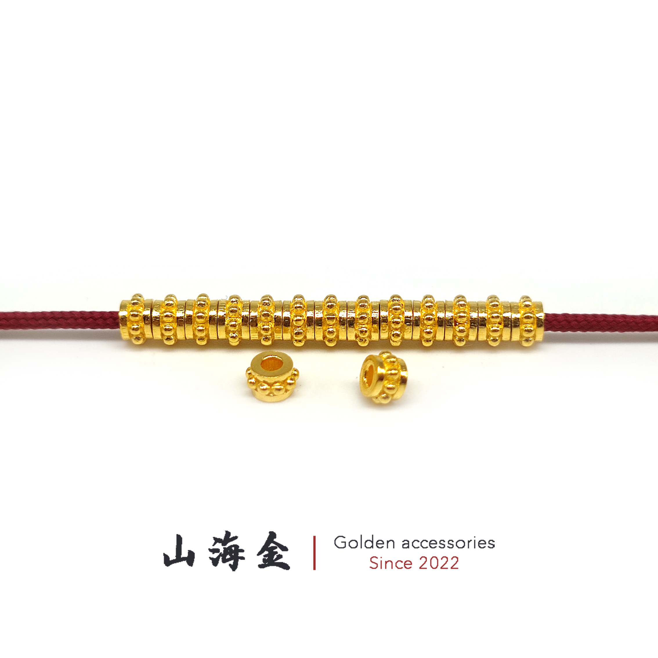 山海金 24K纯黄金999足金圆点乳钉小隔珠隔片手串菩提籽配饰