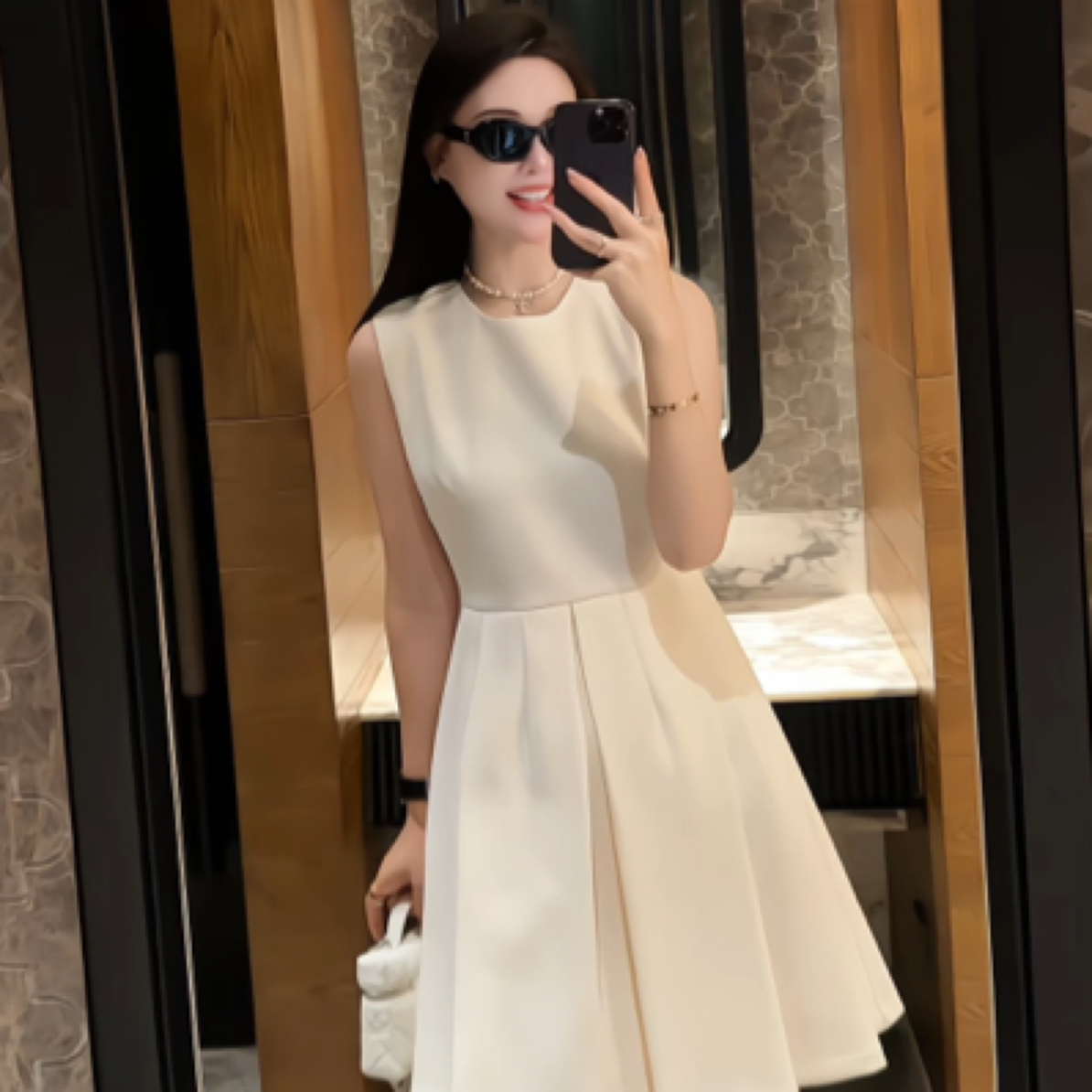 岁言suiyan高定【白天鹅】法式名媛夏季女装连衣裙无袖显瘦气质白色