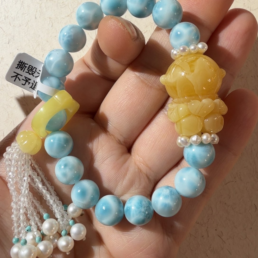 琥珀手链未镶嵌海纹蜜蜡
