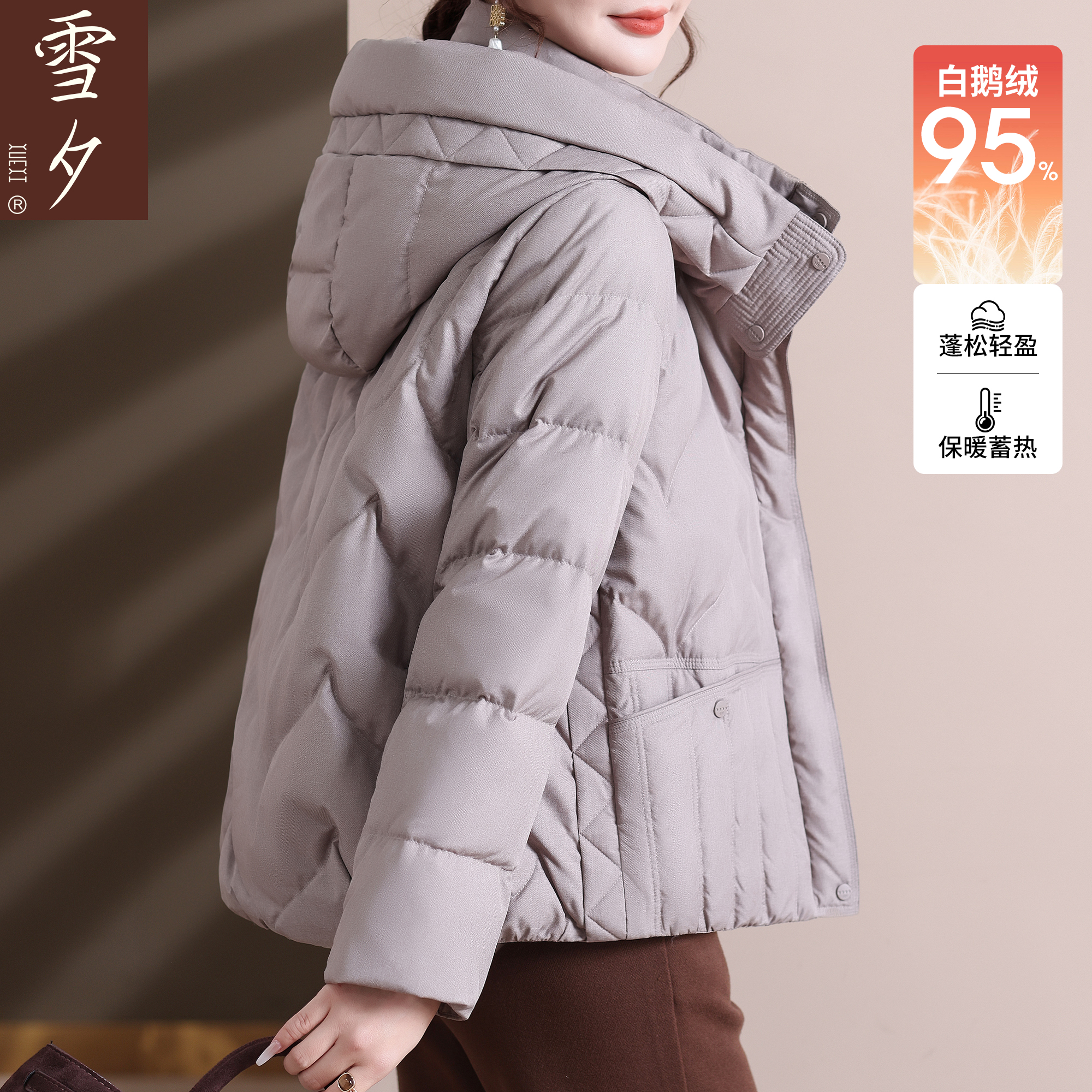 【95白鹅绒】妈妈羽绒服连帽冬装高克重大朵鹅绒外套厚中老年女装