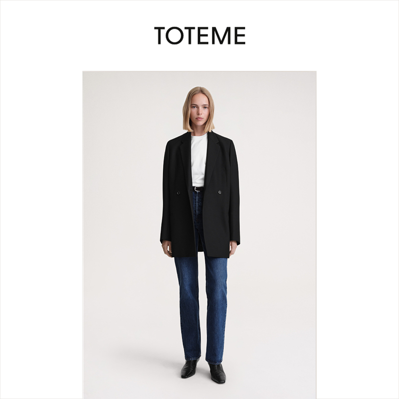 TOTEME女装Loreo黑色羊毛混纺双排扣开叉廓型西装外套