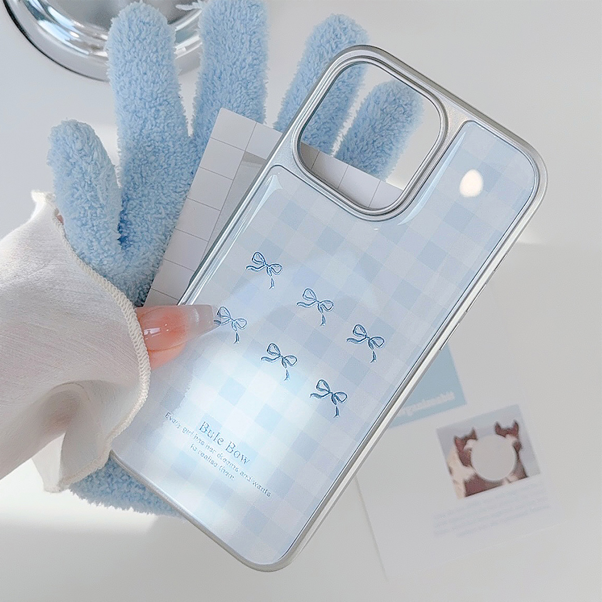 鎏金iphone16手机壳17pro max蓝格纹14电镀13滴胶15适用/华为