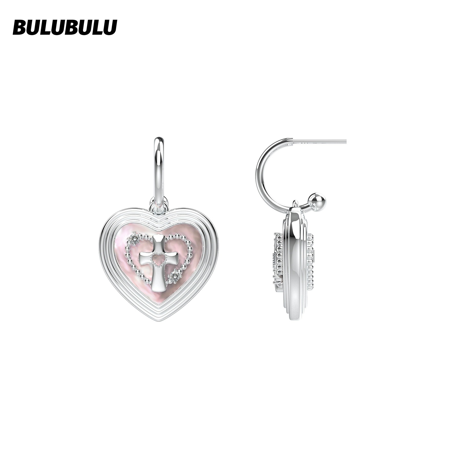 合金锆石耳饰 BULUBULU宿命系列设计师原创时尚百搭粉色爱心耳钉