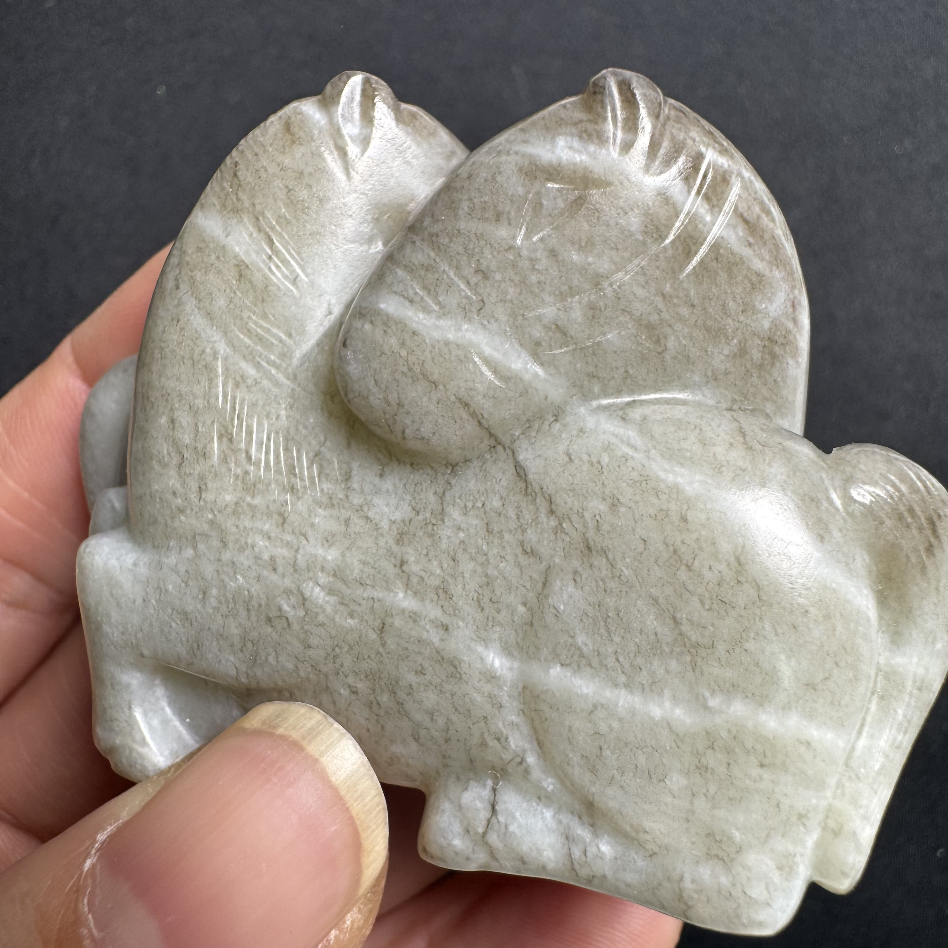 岳刚甄选-和田青白玉圆雕双骏摆件（不支持退换货请谨慎购买）