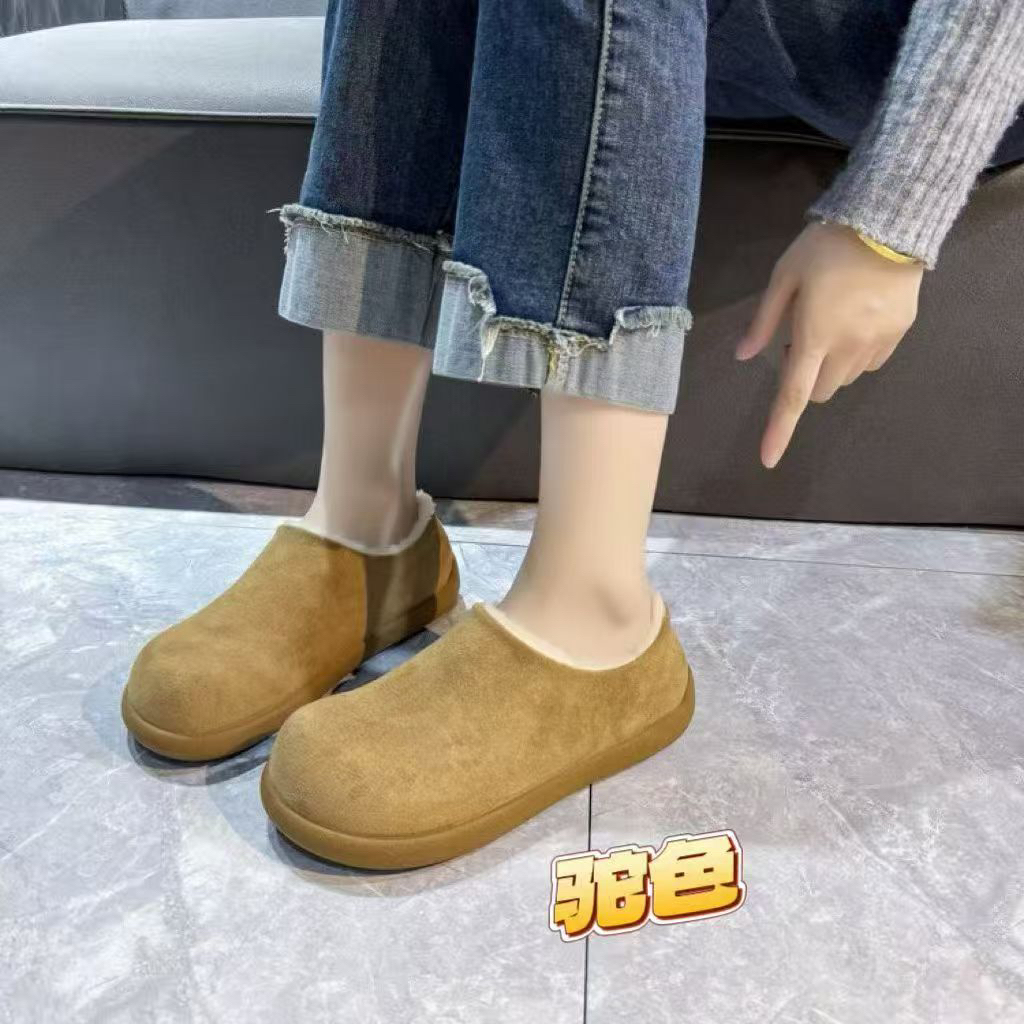 小土豆9901韩版包头鞋秋冬新款圆头博肯一脚蹬雪地鞋百搭休闲女鞋
