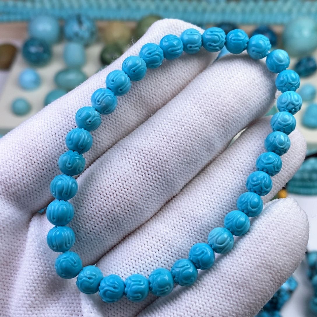 绿松石6.2mm高蓝莲花珠未镶嵌