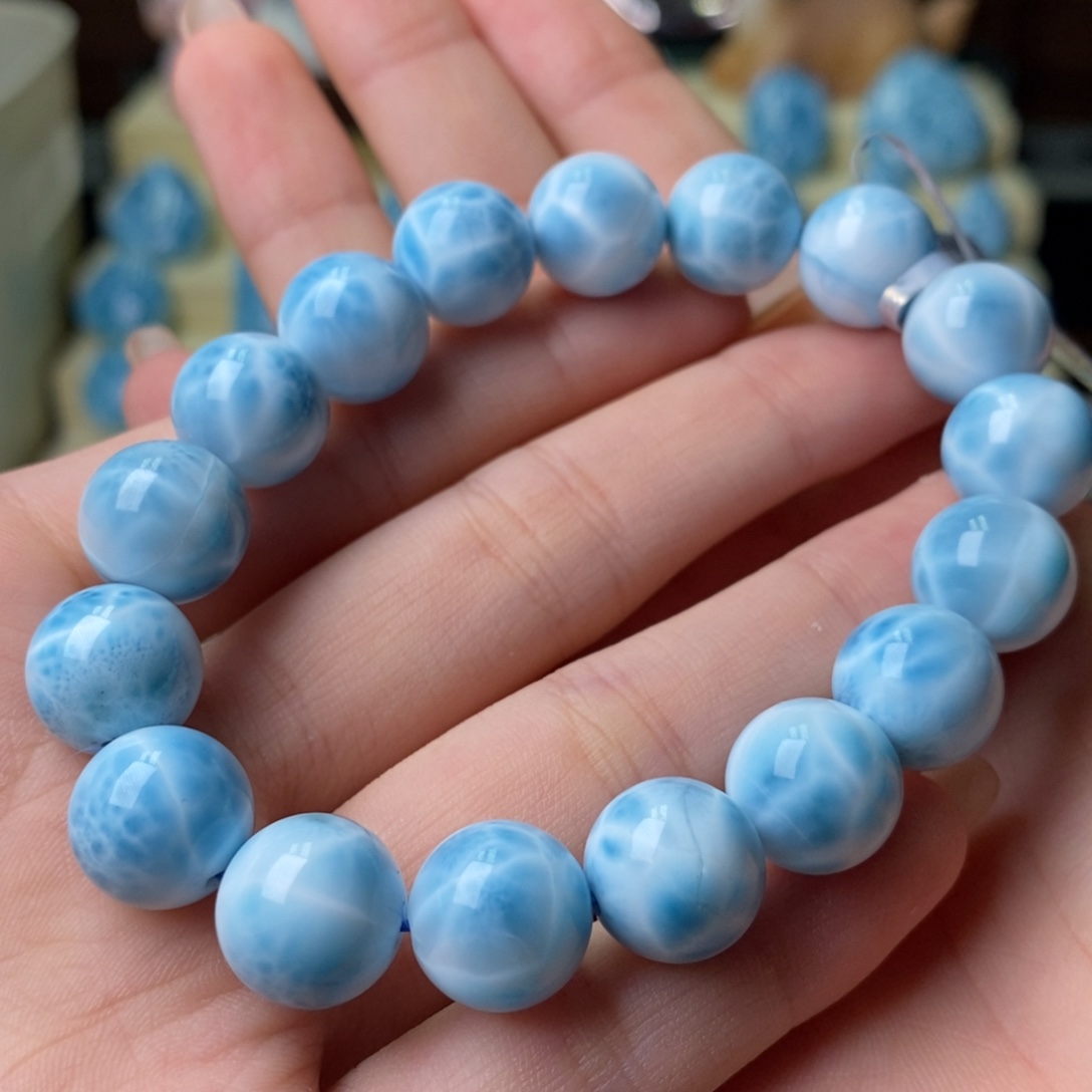 针钠钙石（海纹石）未镶嵌手串12mm手串满色满纹艳蓝