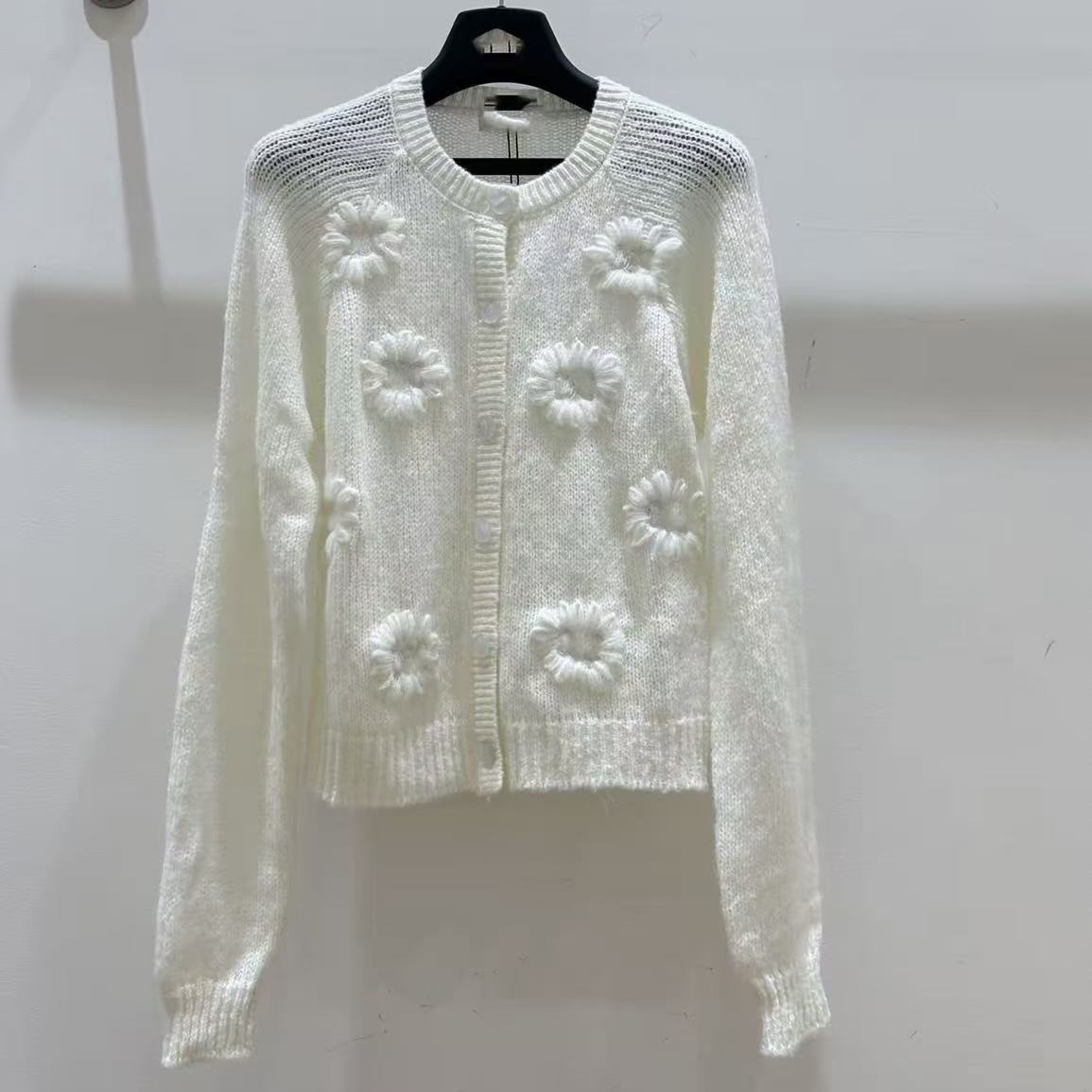 CHENXI轻奢高端女装法式小香风花朵刺绣镂空毛针织开衫上衣0116