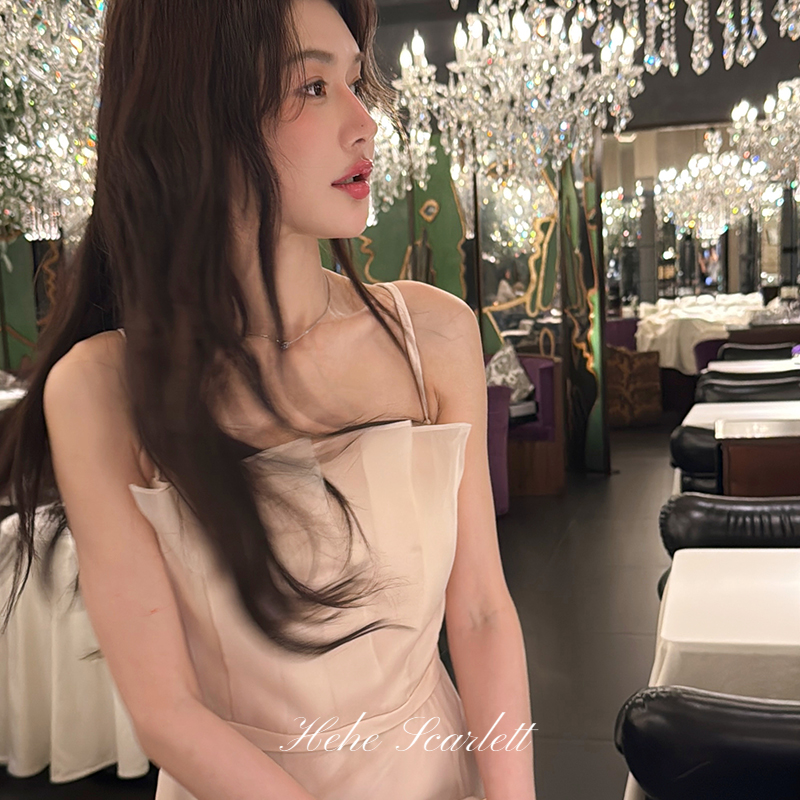 你的呵呵scarlett｜月光漫游诗 法式贝壳领收腰礼服吊带连衣裙