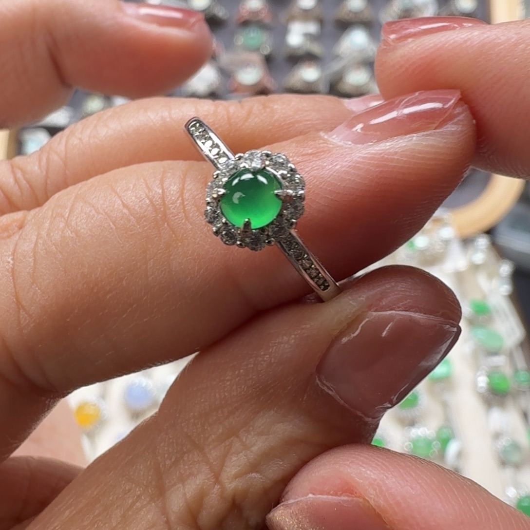 翡翠银S925镶嵌戒指8050