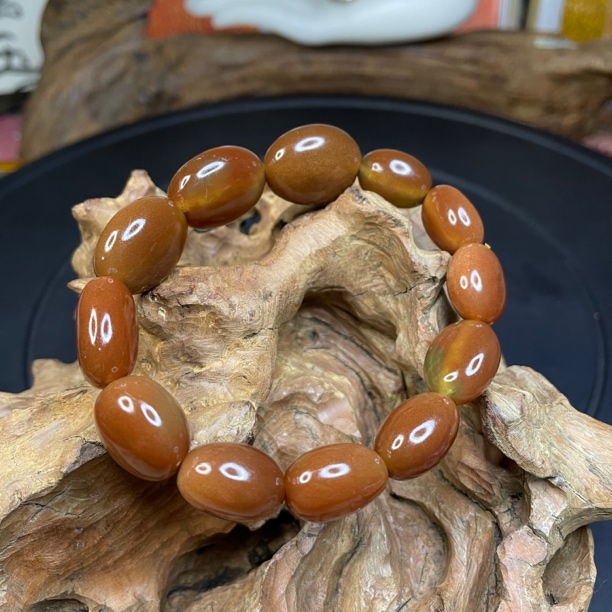天然正品岫玉辽阳红花玉纯手工打圆随型手串手链精品收藏