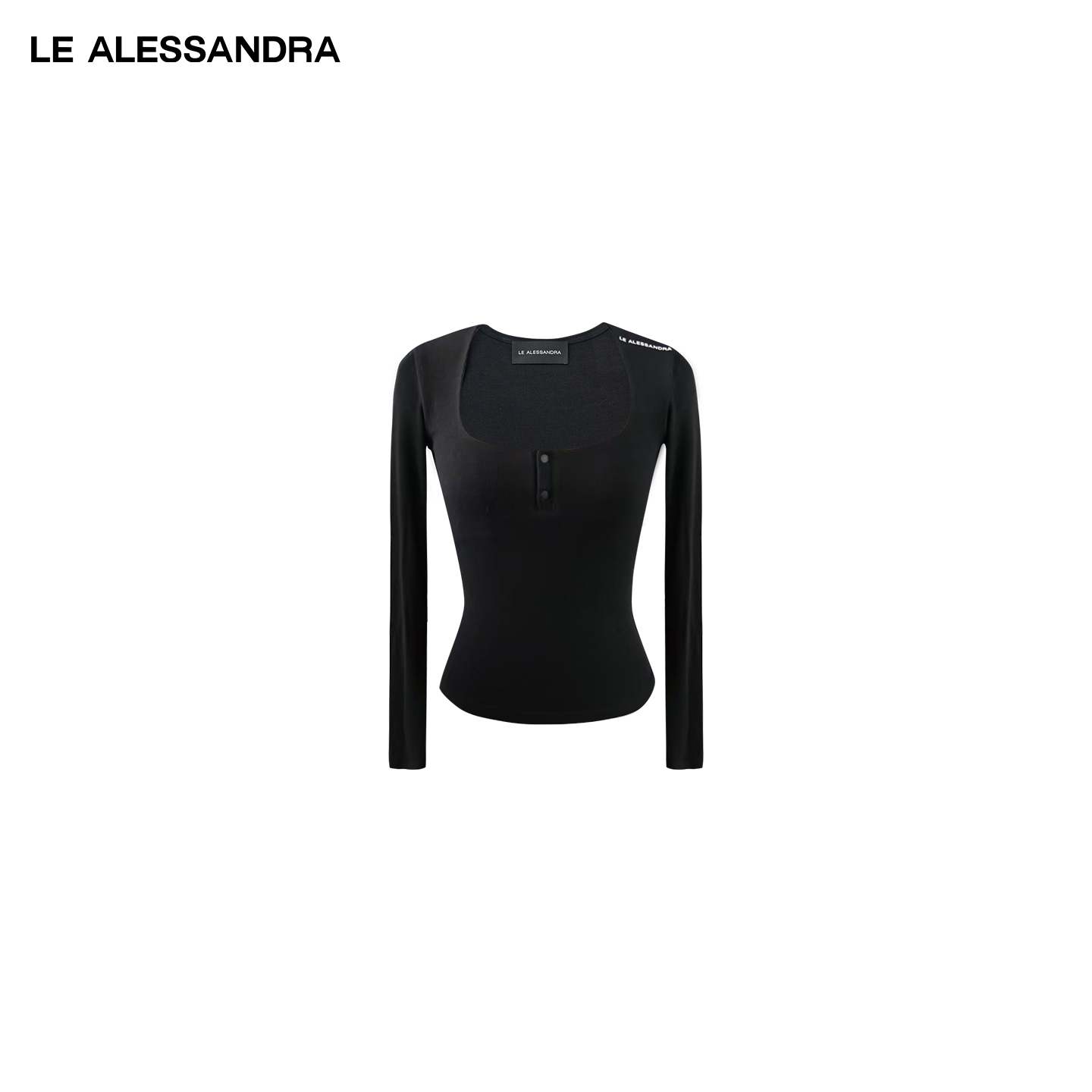 品牌直营 LE ALESSANDRA 方领亨利按扣LOGO打底长袖T恤修身上衣