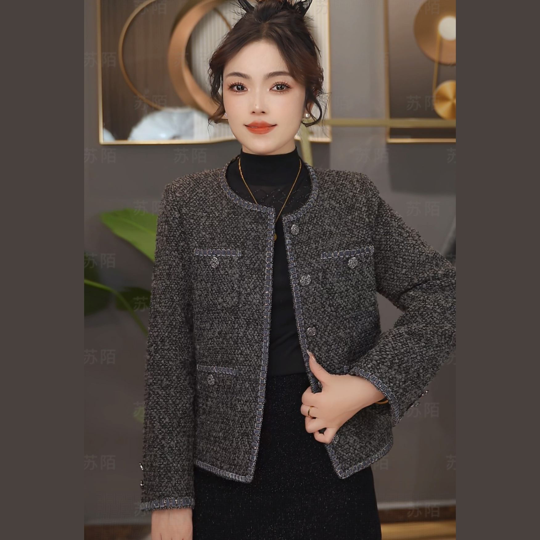 苏陌法式绵羊毛轻奢小香风千金气质潮百搭显瘦时尚短款设计感外套