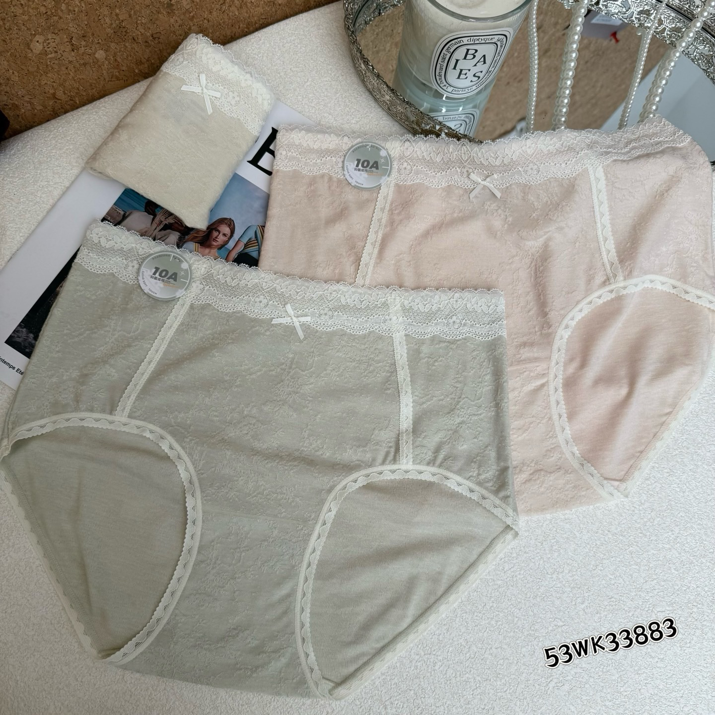 矢车菊落日～中高腰提花内裤大包臀透气舒适亲肤女士三角裤3条