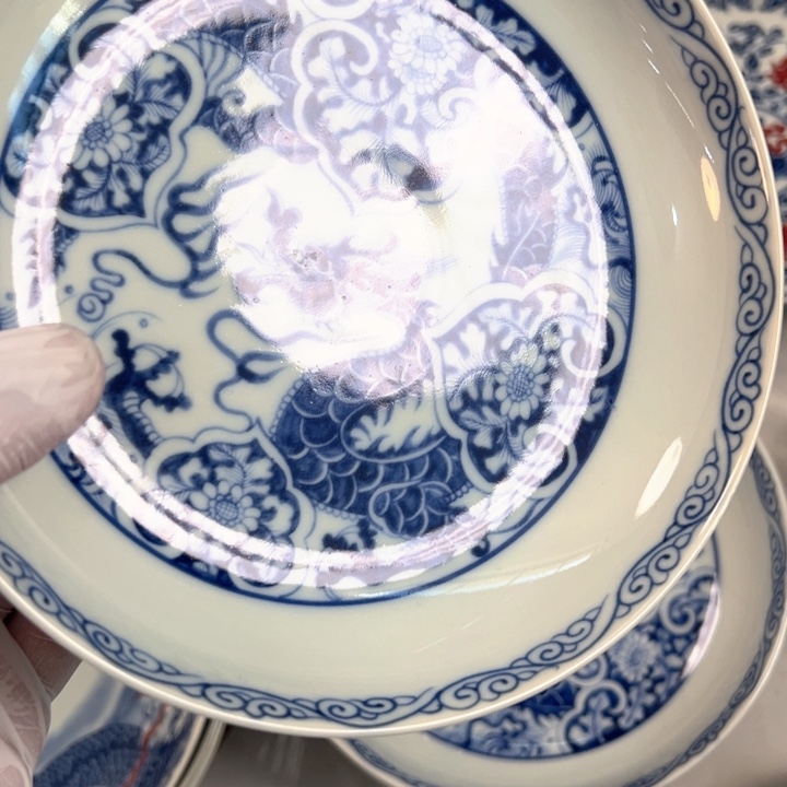 瓷片白青花穿花龙大壶承