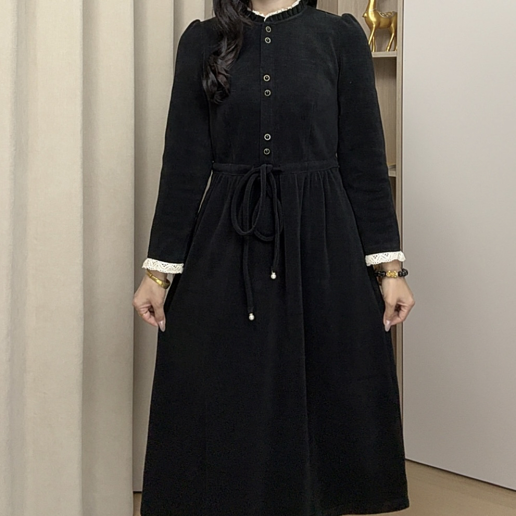 显瘦收腰连衣裙法式早秋拼色连衣裙女装长袖裙子气质洋气