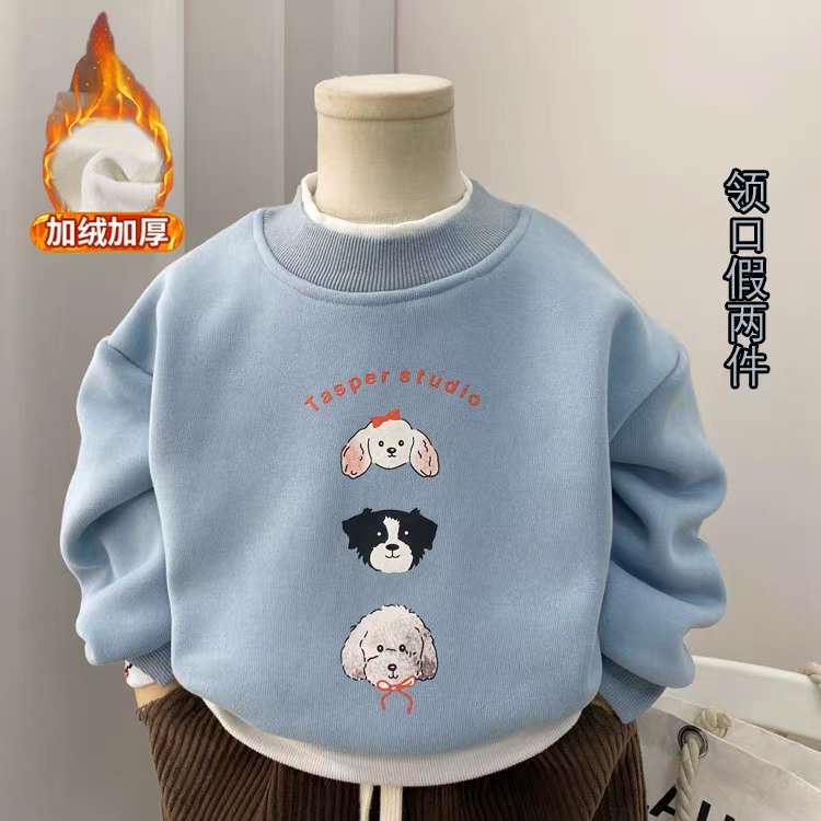 男童加绒卫衣秋冬2025新款宝宝套头上衣男孩衣服儿童圆领打底衫