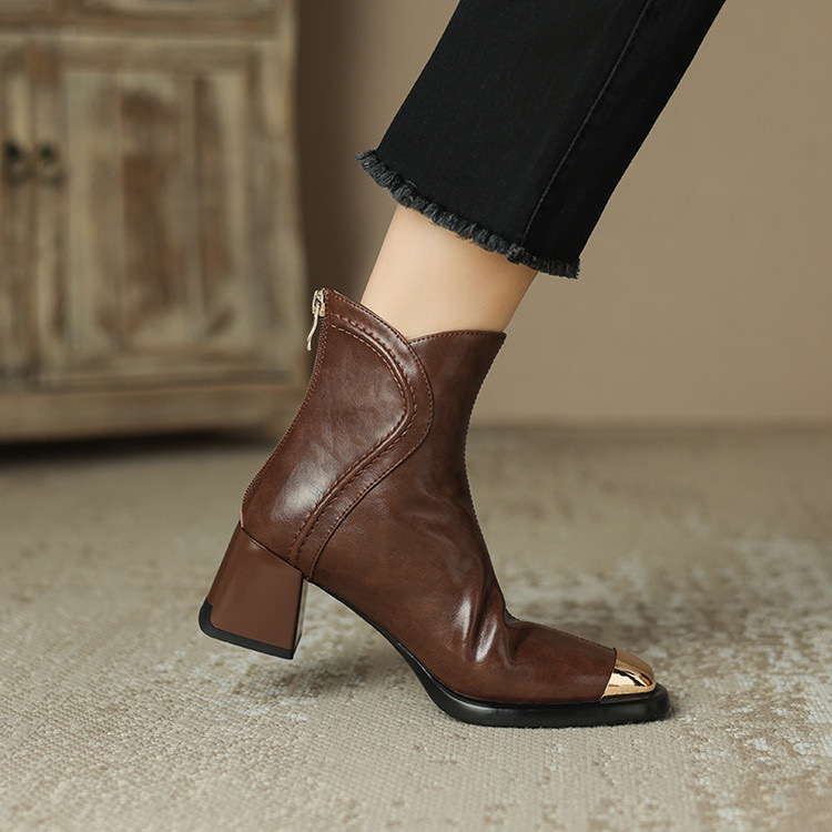 牛皮6公分断码清仓秋冬真皮短靴时尚百搭女士粗跟秋季英伦588