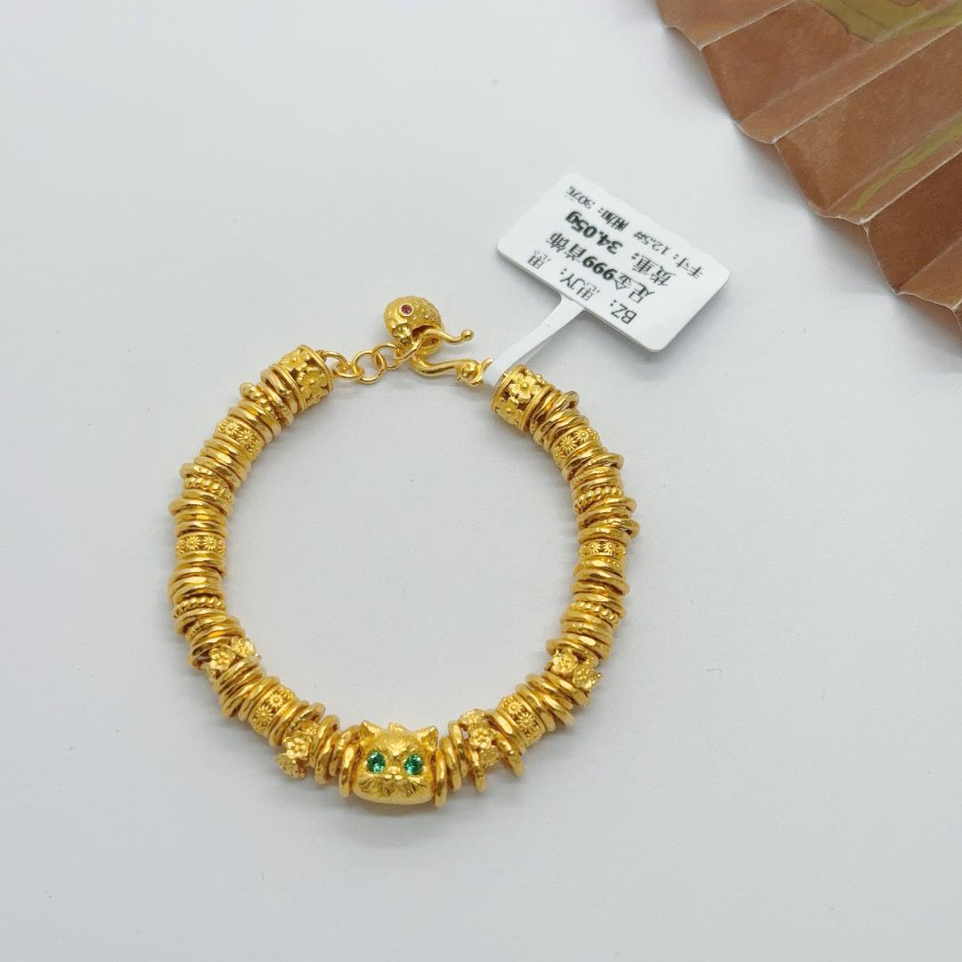足金999手工盘缠 卡6  猫猫头跑环 12.5CM 34.05
