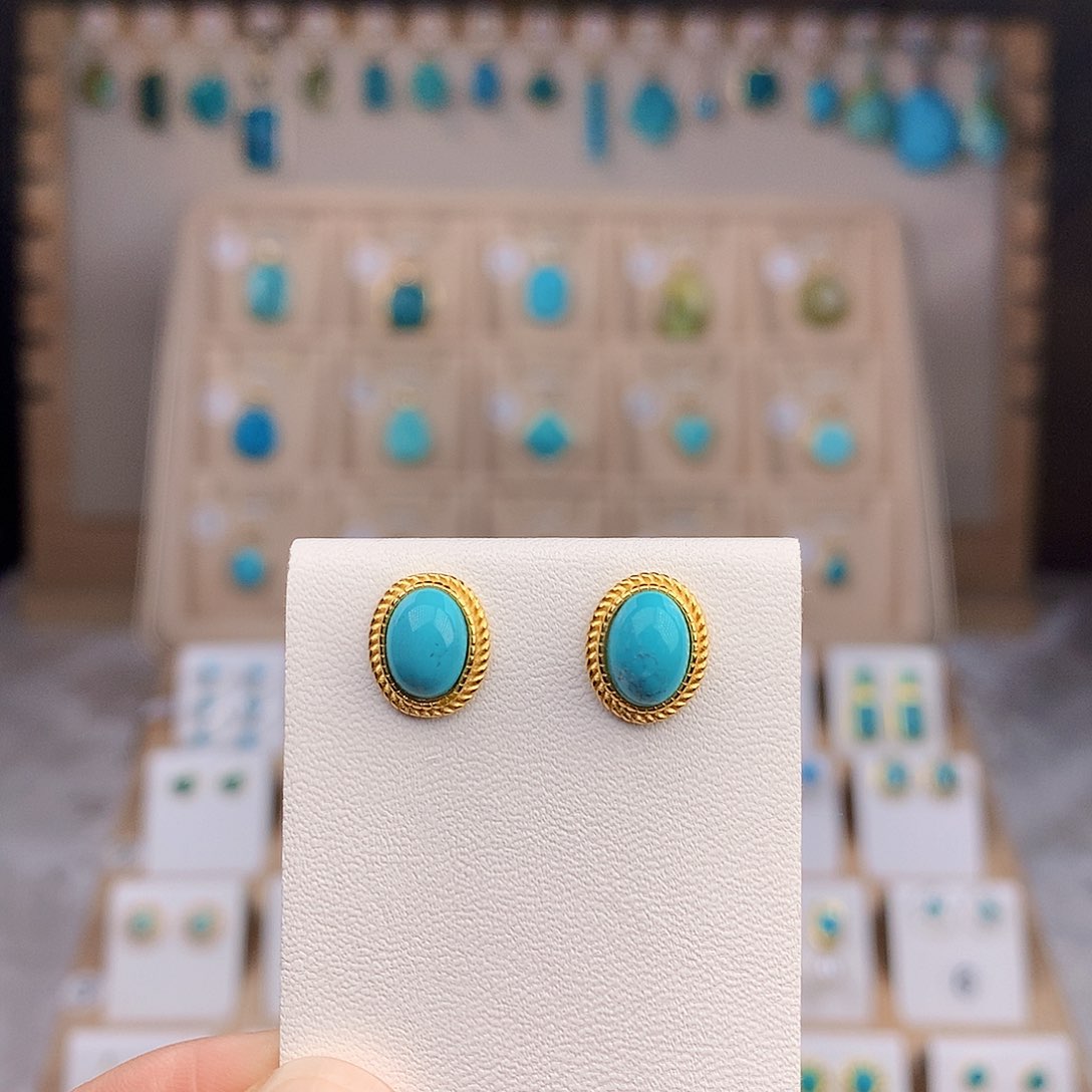 银S925镶嵌绿松石耳饰宋*亿