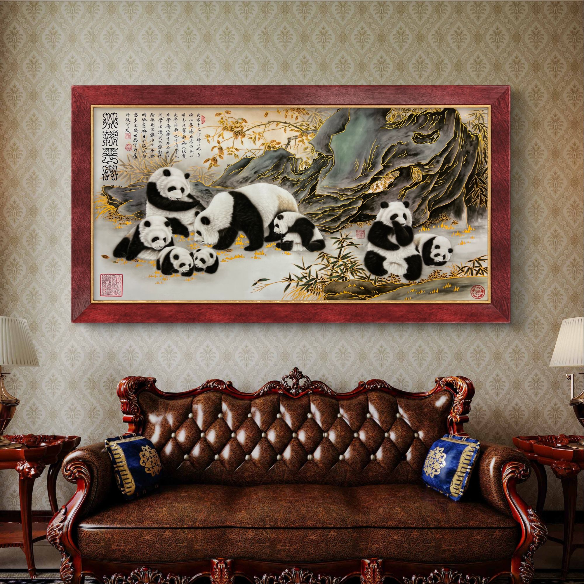 《竹报平安》杭州锦丝绫布软装裱