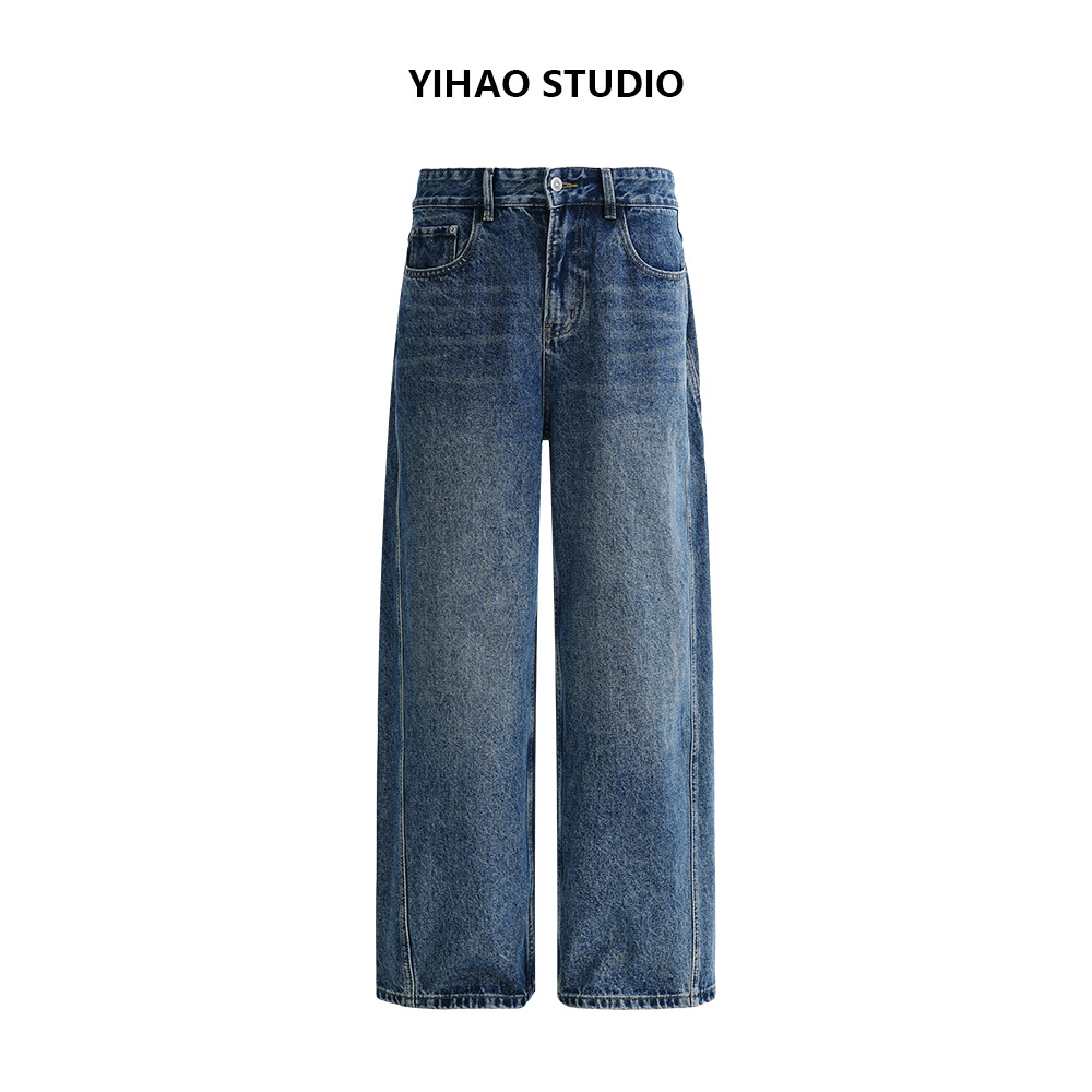 YIHAO STUDIOAW25秋季新款男士解构蓝牛仔裤美式休闲宽松百搭长裤