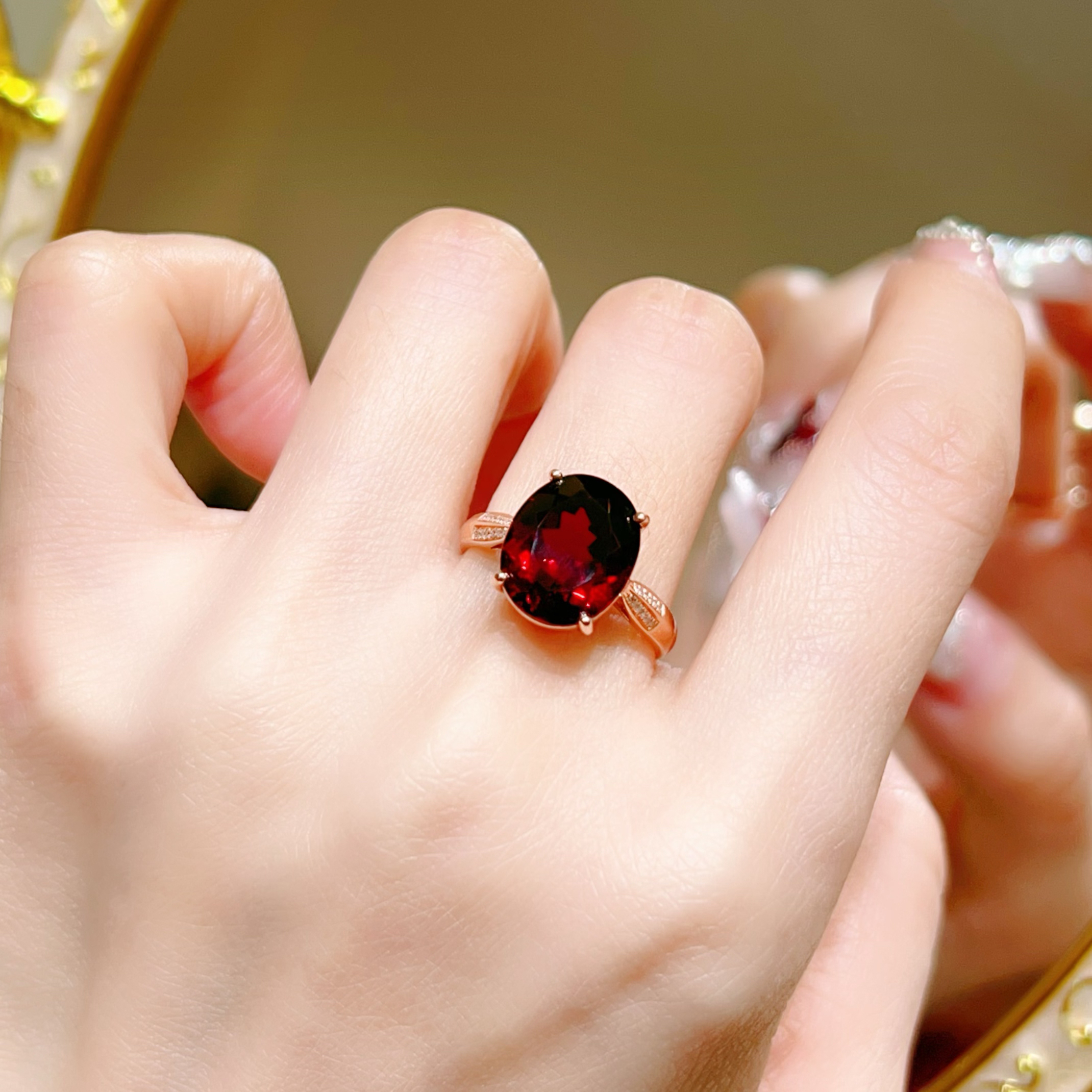 6.00ct 18k玫瑰金石榴石戒指 3500