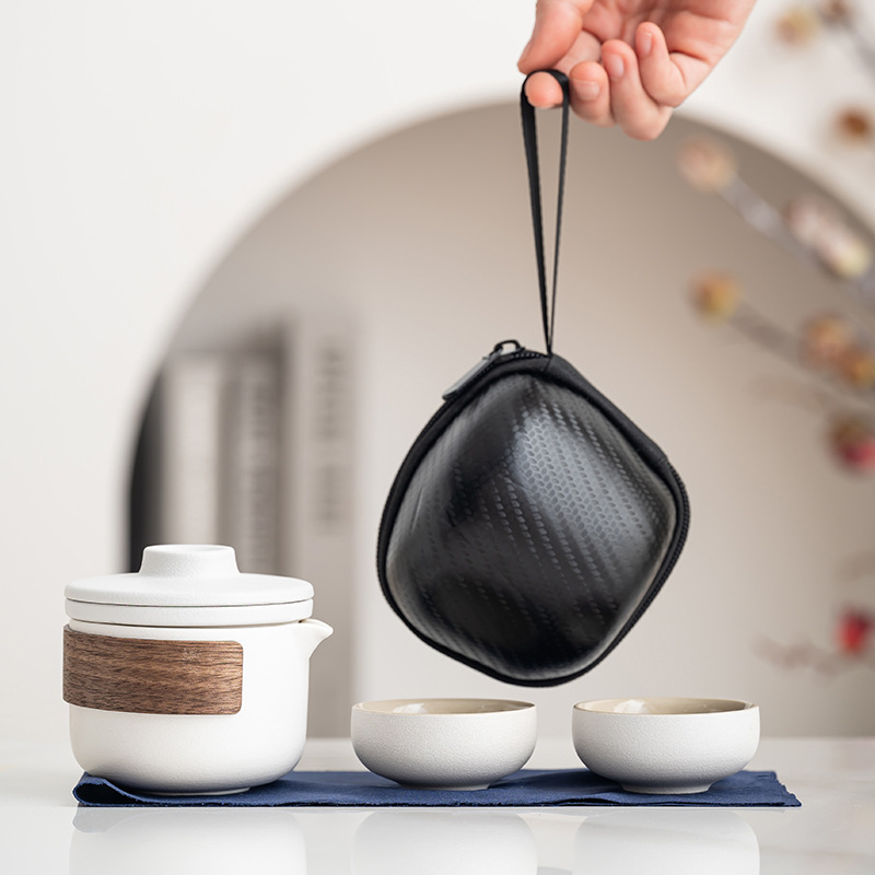 户外旅行茶具套装露营陶瓷快客杯便携一壶二杯公司商务外出伴手礼