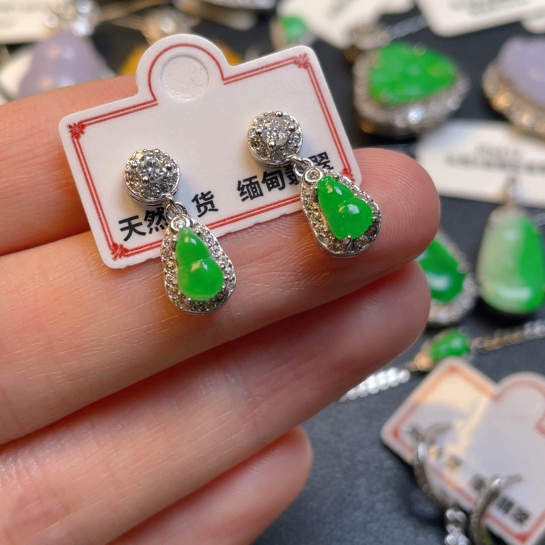 翡翠银S925镶嵌吊坠(不含链)耳钉