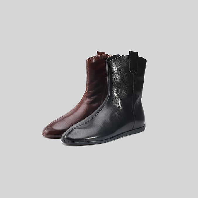 西颜汐  时装侧拉链马丁靴法式圆头瘦瘦靴舒适女靴靴子