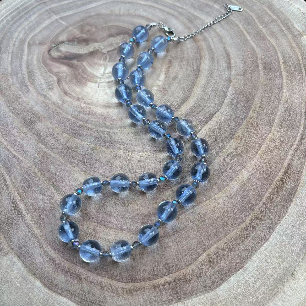 合金项链 LZ3759-1蓝色透亮满串隔珠款琉璃项链