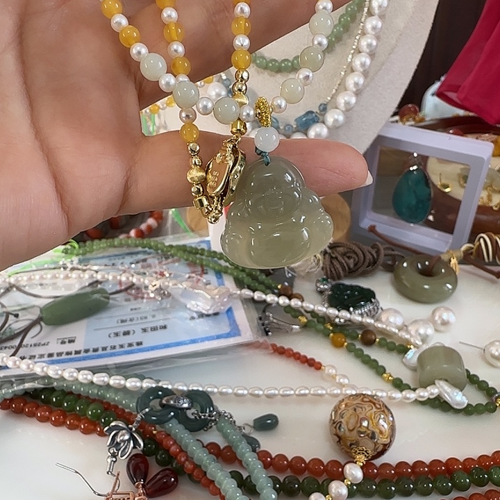 司***萌和田玉未镶嵌颈饰25左右佛公链长78隔珠天然