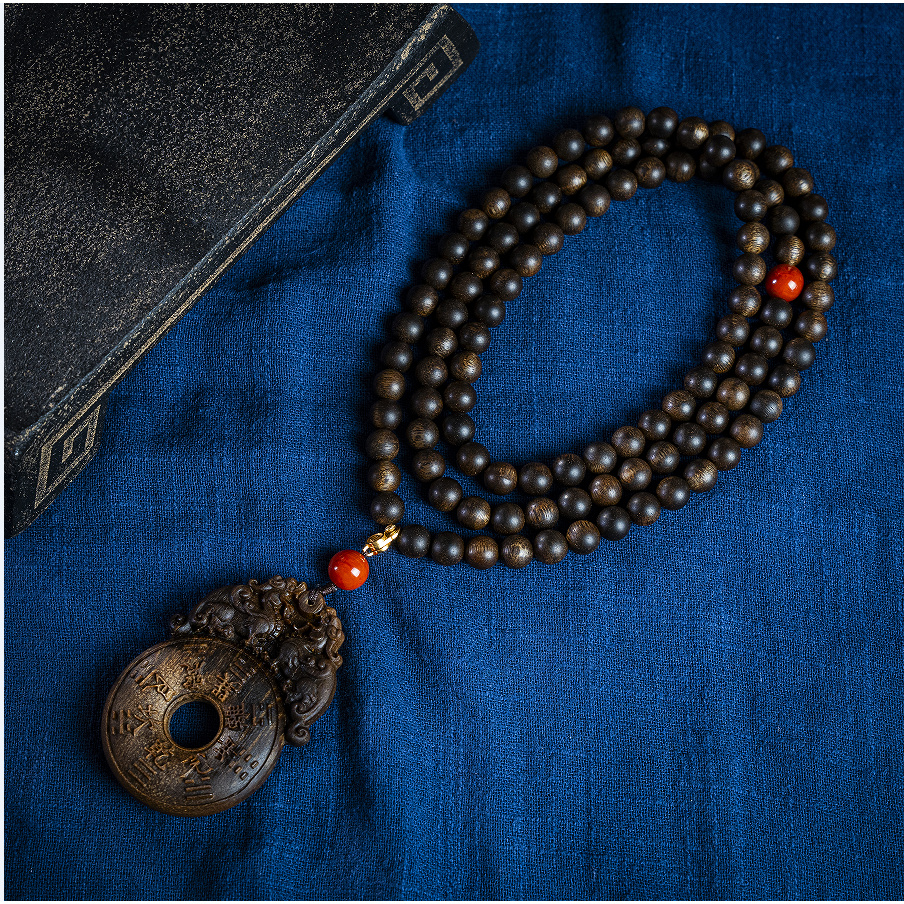 【古董级】富森红土W年糖心玉化满油沉水老料0.8*108配貔貅沉香木雕