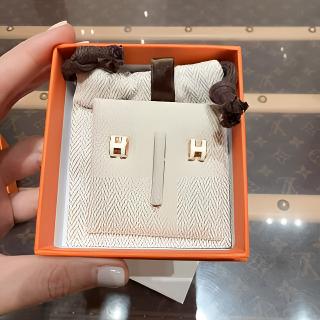 全新未使用 Hermes/爱马仕 mini pop h 耳钉  白色配玫瑰金