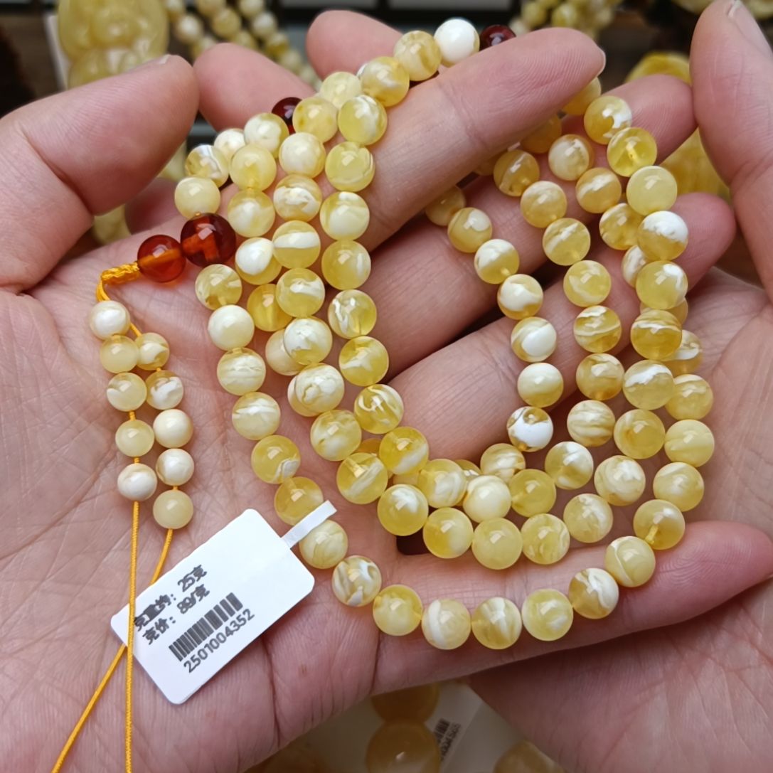 未镶嵌颈饰蜜蜡7圆珠108金瓷白溶洞虎皮纹妖花