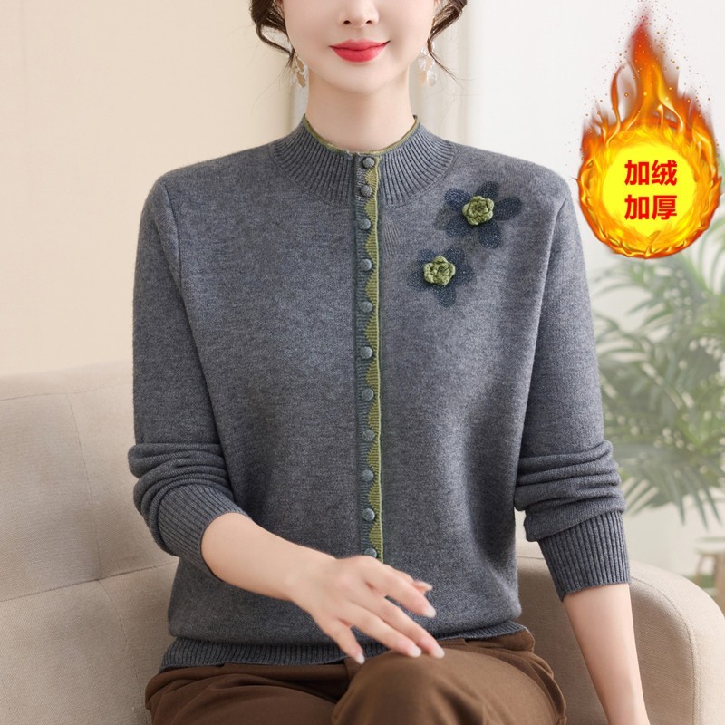 【加绒】妈妈装加厚毛衣女中老年特厚一体绒毛衣针织打底衫保暖上衣