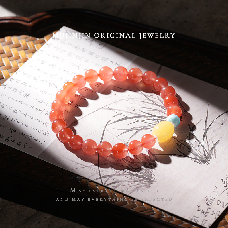 【木槿槿】天然南红玛瑙圆珠手链女款手串设计款时尚珠宝饰品约7mm