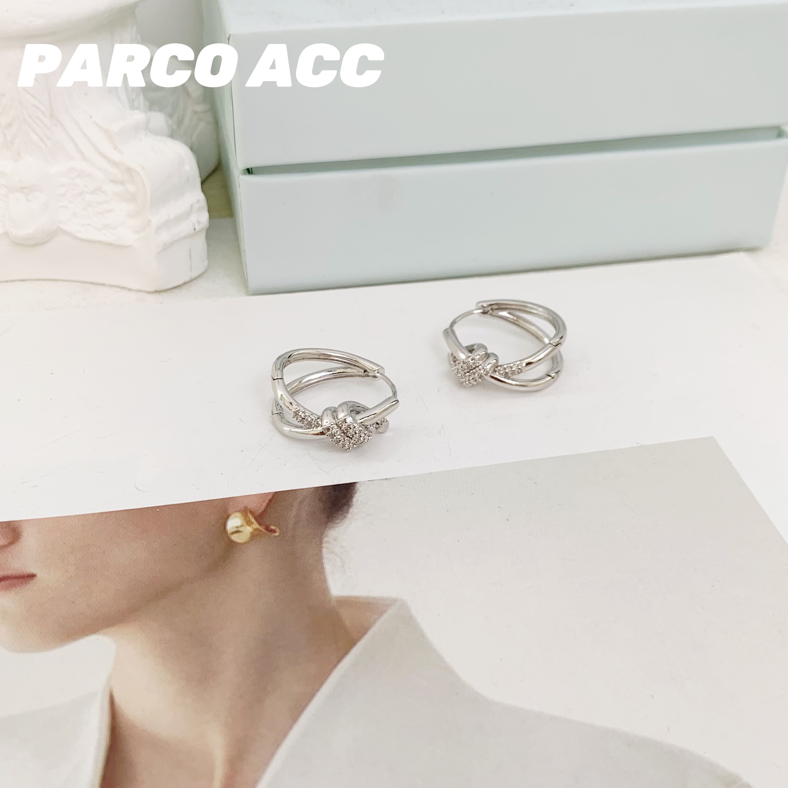 铜合金合成锆石耳饰 TG417  简约满锆绳结耳钉