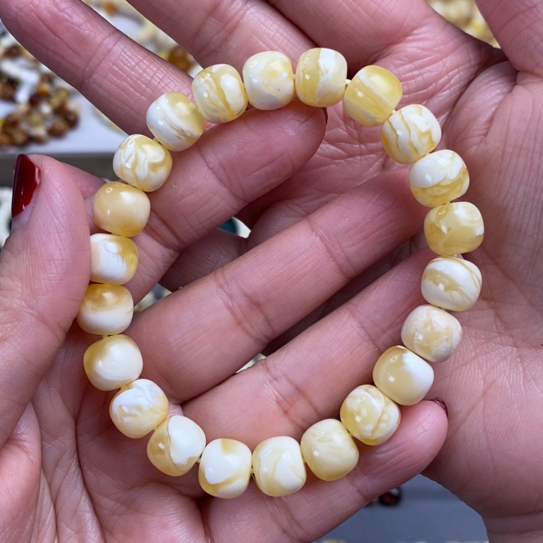 琥珀裸石未镶嵌虎皮纹老型手串10