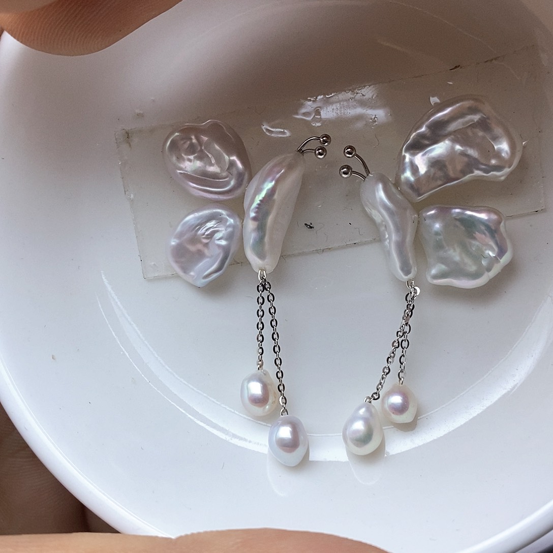 淡水珍珠耳钉合金兔*兔