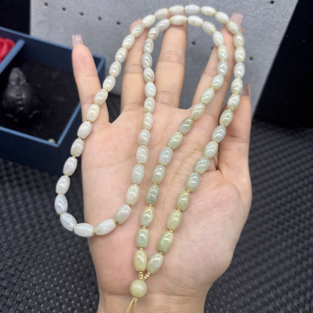 福利天然缅甸A货翡翠黄翡米珠5.8mm玉石挂件绳毛衣链长链时尚百搭